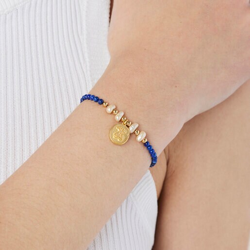 Silver vermeil Oceaan cameo Bracelet with lapis lazuli and pearls