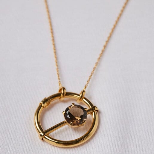 Large silver vermeil Hold Pendant with quartz