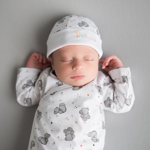 Baby hat and mittens set in Pic mist