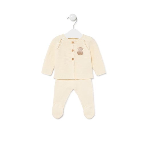 Knitted baby outfit in Tricot ecru