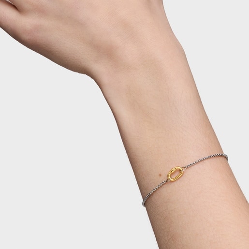 Steel chain Bracelet with gold ring Hold Oval