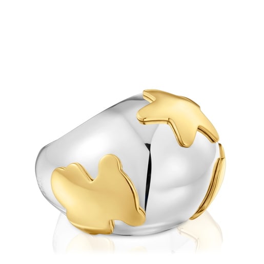 Wide two-tone dome Ring with motifs Warm