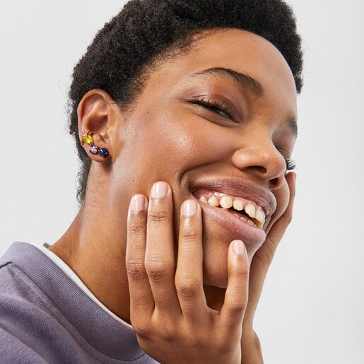 עגיל דמוי פירסינג וויברנט קולורס מורמייל צהוב בשילוב אמייל ואבני חן