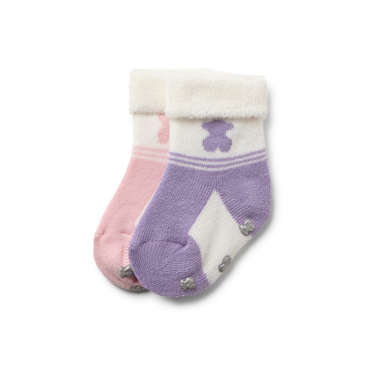 Conjunto de 2 pares de peúgas de bebé SSocks cor-de-rosa