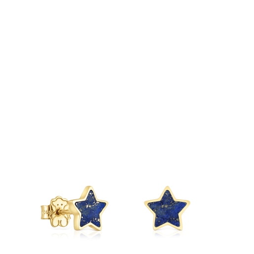 Pendientes estrella de oro 14 kt y lapislázuli XXS