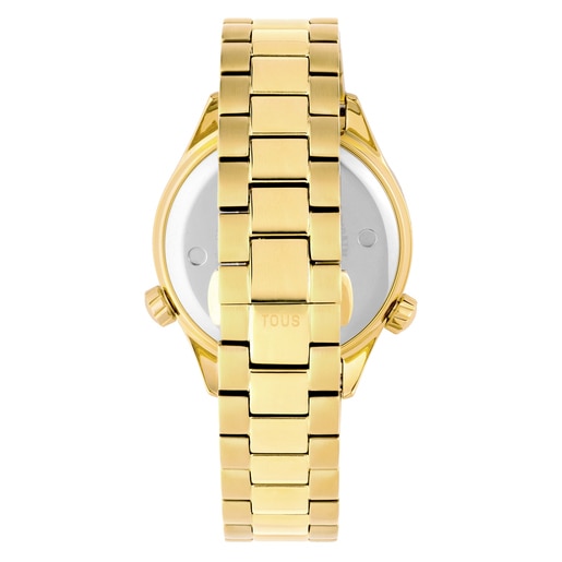 ゴールドカラーIPGスティールブレスレットとゴールドカラーフェイスを組み合わせたアナログ式腕時計 TOUS Now