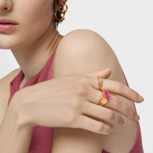 Ring with 18kt gold plating over silver and laboratory-grown gemstones Icon Color LGG