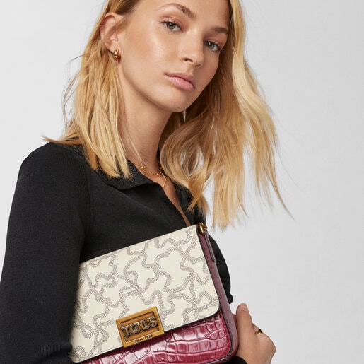 ベージュ＆バーガンディのスモールクロスボディバッグ Kaos Legacy