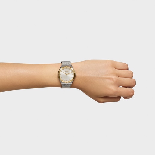 Analog Watch with steel and gold-colored steel bracelet Karat Round Mesh