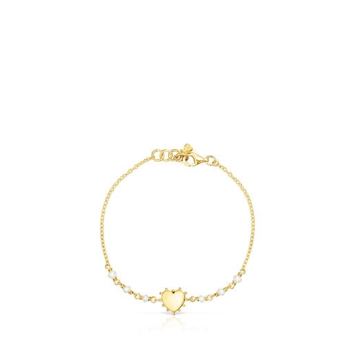 Pulsera con baño de oro 18 kt sobre plata y perlas cultivadas corazón San Valentín