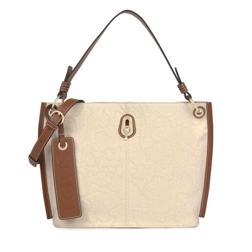 Large beige and brown TOUS Icon One shoulder bag | TOUS