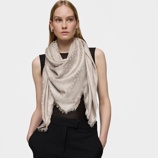 Foulard carré taupe grand TOUS MANIFESTO