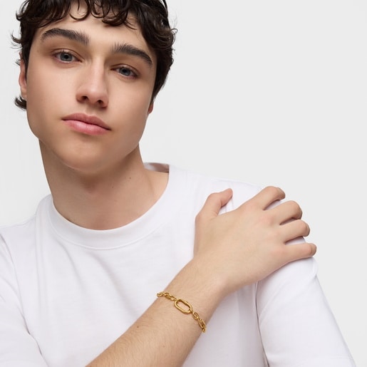 18kt gold plating over silver chain Bracelet with ring Hold Oval