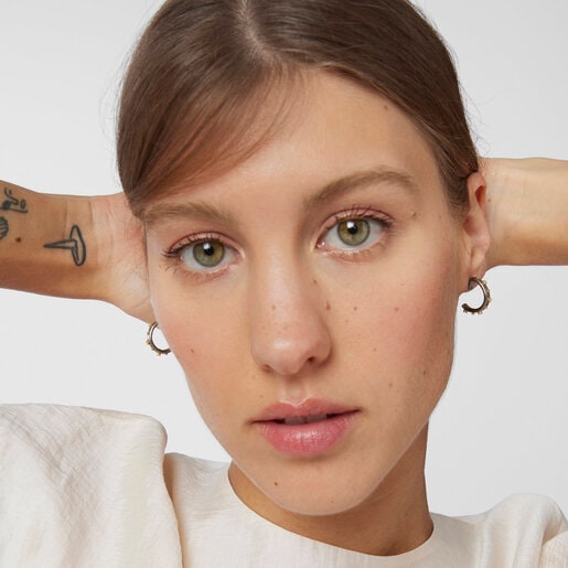 Dark silver Magic Nature Hoop earrings with diamonds