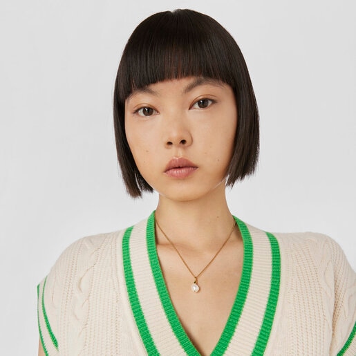 Colgante con baño de oro 18 kt sobre plata, perla cultivada y cromodiópsido Virtual Garden