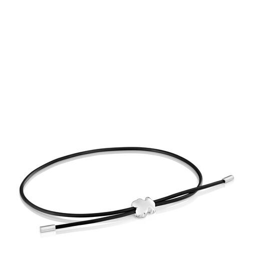 Pulsera oso de plata y caucho 7 mm Bold Motif