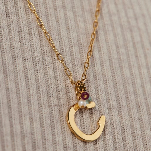 Silver Vermeil horseshoe Pendant with Gemstones TOUS Good Vibes | TOUS
