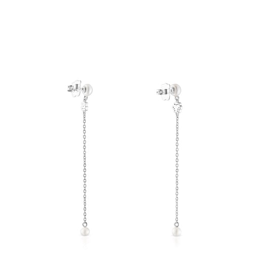 Boucles d’oreilles longues en argent avec chromo-diopsides, améthystes et perles TOUS New Motif