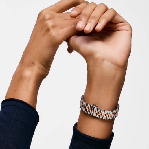 Reloj analógico con brazalete de acero, acero rosado y esfera de nácar EPIC ICON