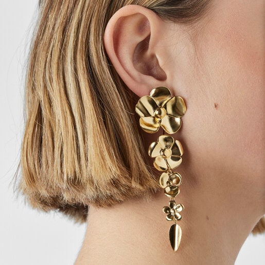 עגילי פריג'ל עלים ופרחים ארוכים ורמייל צהוב