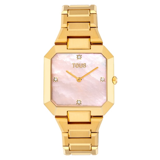 Reloj analógico con brazalete de acero dorado y esfera de nácar rosa Karat