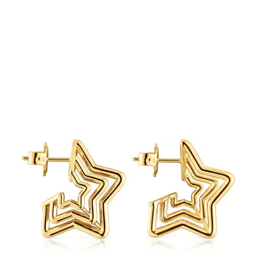 Small Bickie triple star Earrings with 18 kt gold plating over silver