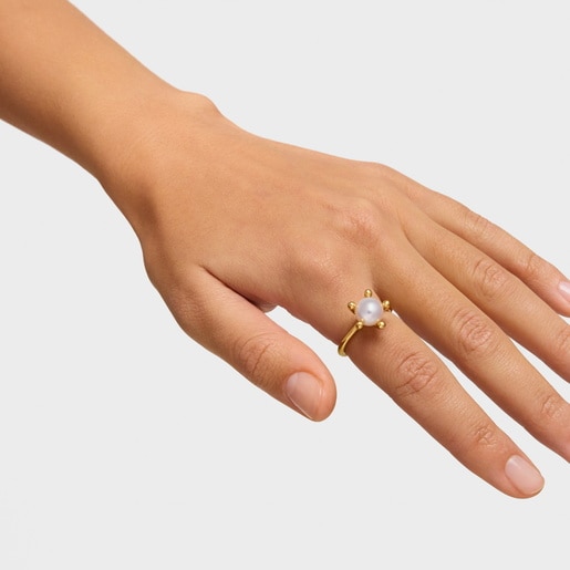 18kt gold plating over silver Ring with cultured pearl TOUS Garden