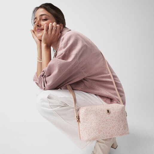 ピンクのキャンバス地の中型ショルダーバッグ Kaos Mini