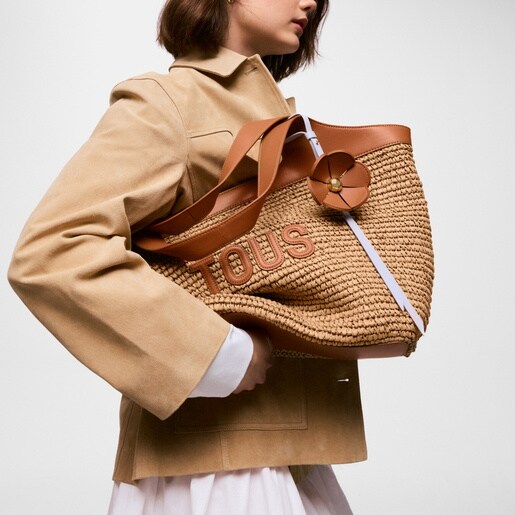 Large camel Tote bag TOUS Lirio Rafia