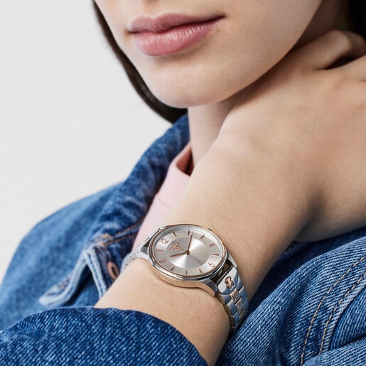 Reloj analógico Len bicolor de IP rosado/acero