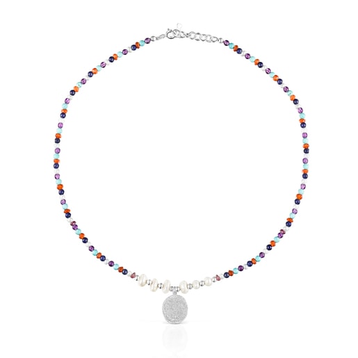 שרשרת Oceaan Color עשויה כסף בשילוב פנינים ואבני חן