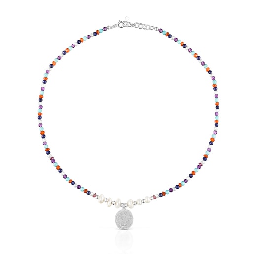 Collier camée Oceaan Color en argent avec perles et pierres précieuses