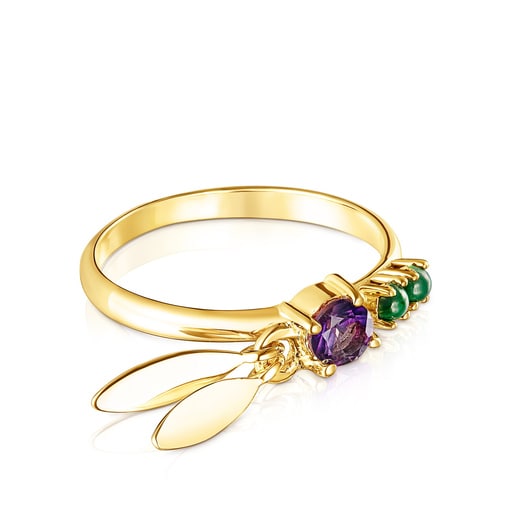 Silver Vermeil Fragile Nature leaves Ring with Gemstones