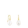 Aretes Gloss gota con baño de oro 18 kt sobre plata y perla