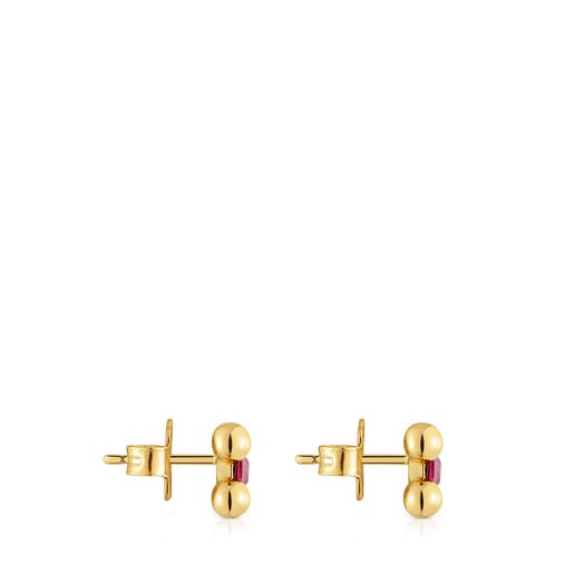 Sugar Party short Earrings with 18kt gold plating over silver and rhodolite