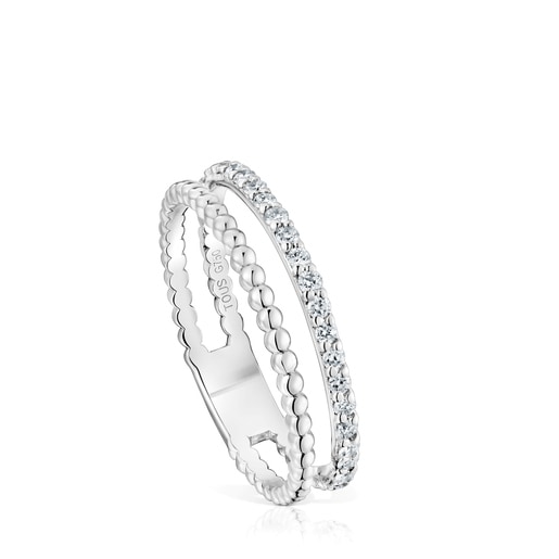 Średni podwójny pierścionek z białego złota, z diamentami Les Classiques