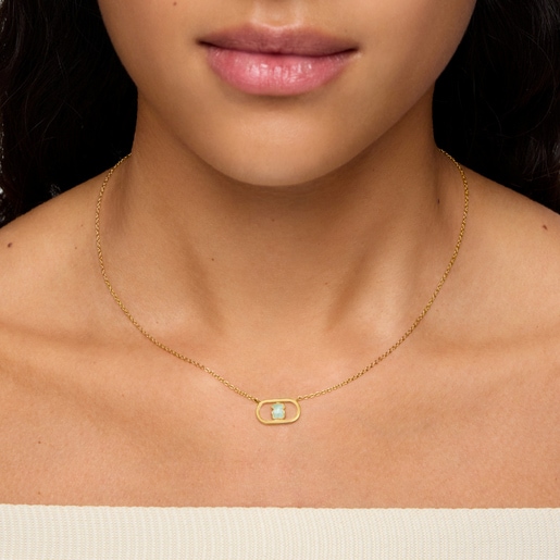 Collar baño de oro 18 kt sobre plata y amazonita Camille