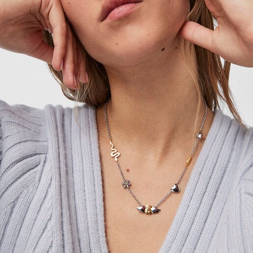 Tous Fragile Nature – Dvoubarevný náhrdelník z ušlechtilé oceli s šesti motivy