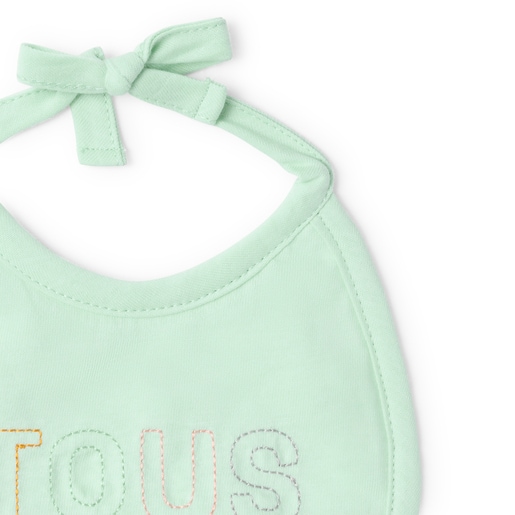 Embroidered baby bib set in mist