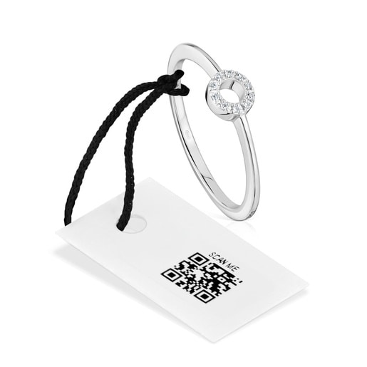 טבעת circle TOUS Grain קטנה מזהב לבן בשילוב יהלומים