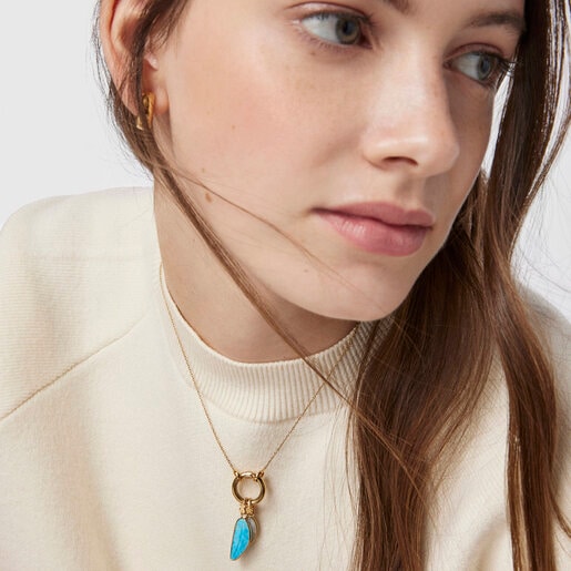 Silver Vermeil Fragile Nature leaf Pendant with Magnesite