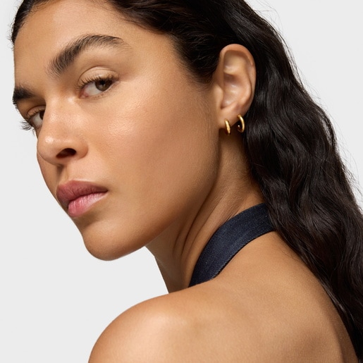 Boucles d’oreilles anneaux avec ourson en argent plaqué or 18 ct, 12 mm TOUS Basics