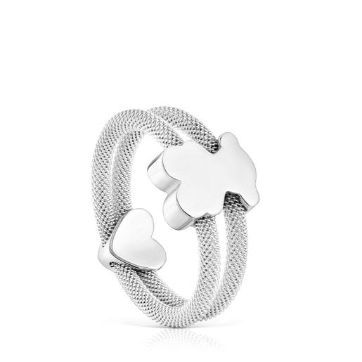 Anillo doble de plata Icon Mesh