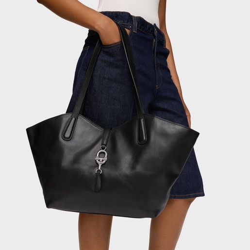 Capazo mediano de piel negro TOUS MANIFESTO