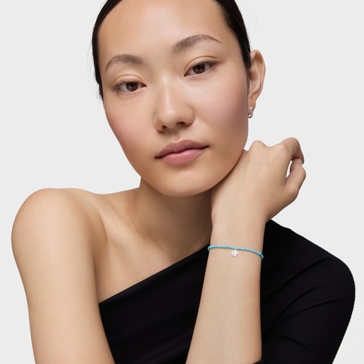 Pulsera elástica con magnesia azul y estrella de plata TOUS Motivos