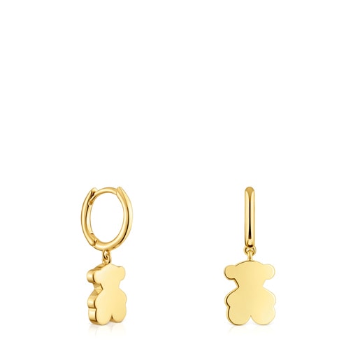 Brincos de argola banhados a ouro 18 K sobre prata e detalhe de urso pingente Sweet Dolls