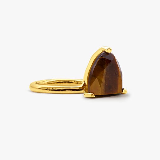 TIGER EYE AND SILVER VERMEIL HALF CUT MARQUISE RING