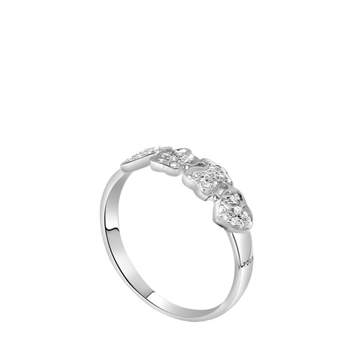 Tous Puppies Anillo Tous Ositos Brillantes Silver Ring Anillo Tous Puppies  Anillo Puppies De Oro Blanco Con