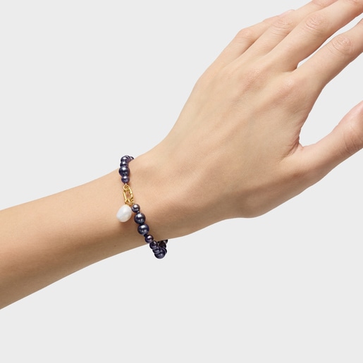 Hold Oval gold Bracelet with cultured baroque pearls