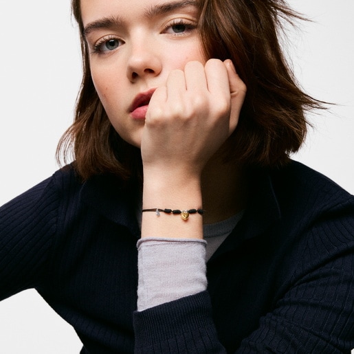 Black nylon Bracelet with two-tone heart padlock motif TOUS Unlock